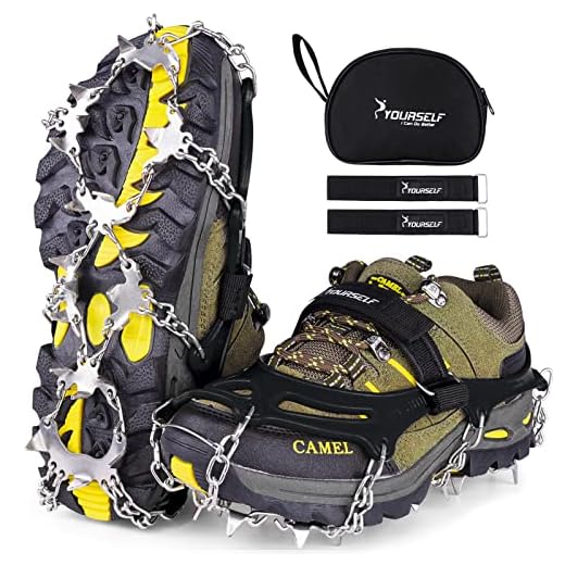 SYOURSELF Crampons Ice Cleats Snow Grips Ice Grippers Traction Anti-Slip Stainless Cleats with 24 Steel Spikes for Shoes Boots Winter Outdoor Walking Jogging Climbing Hiking Fishing
