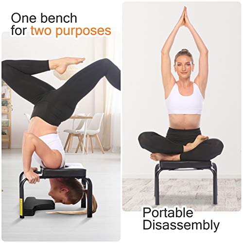 CROFULL Yoga Chair Headstand Bench Trainer Inversion Stool for Workout, Fitness and Gym, Handstands, Support Poses, Back Pain Relief and Stretching (Black)