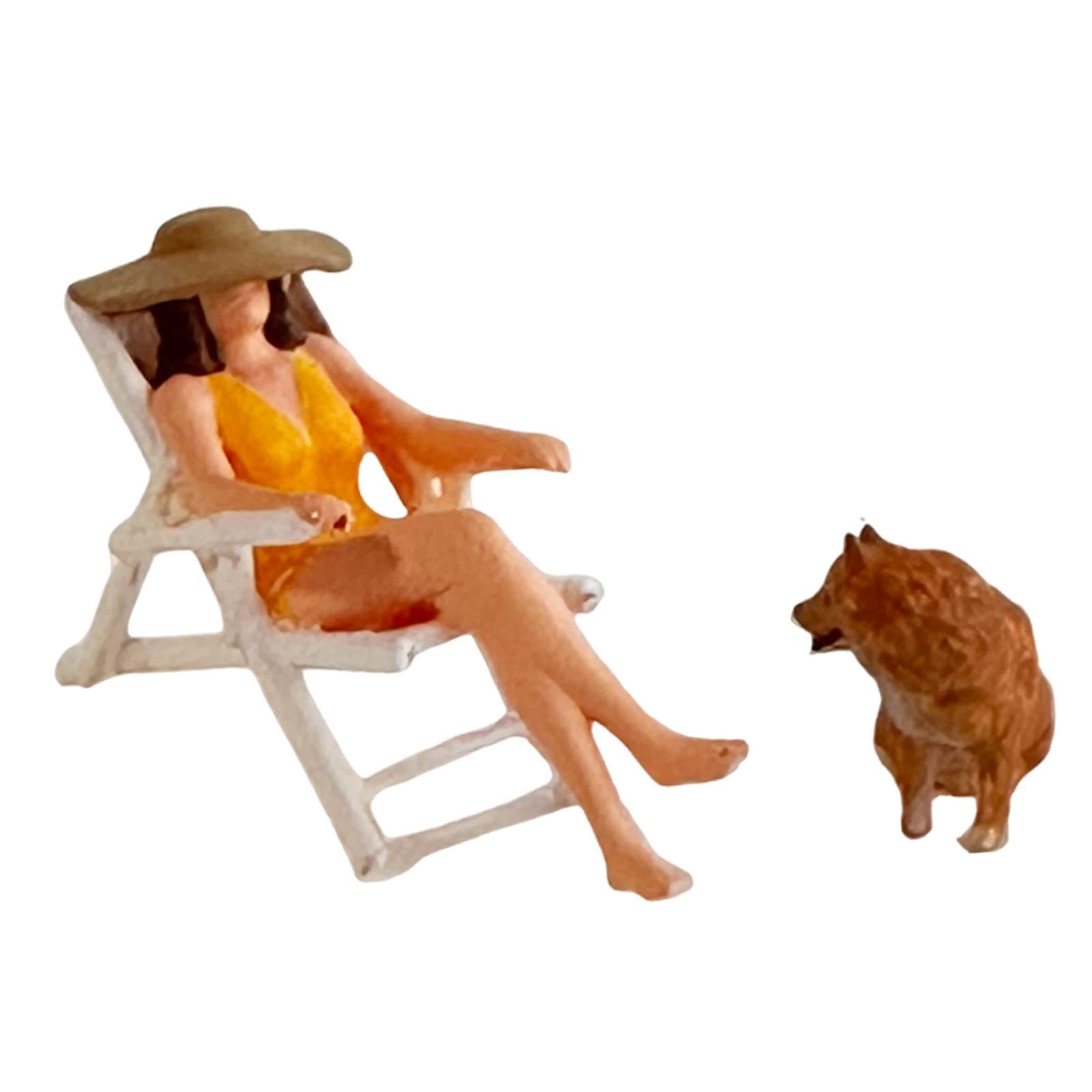 2 Figurines Miniatures de Vacances à La Plage à L'échelle 1/64, Figurines de Femmes et de Chiens