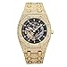 Produktbild ICEDIAMOND 43MM Iced Out Durchbrochene mechanische Automatik-Armbanduhr, vollglänzende CZ-Diamant-Handaufzugs-Skelett-Zifferblatt-Luxusuhr für Herren (Gold)