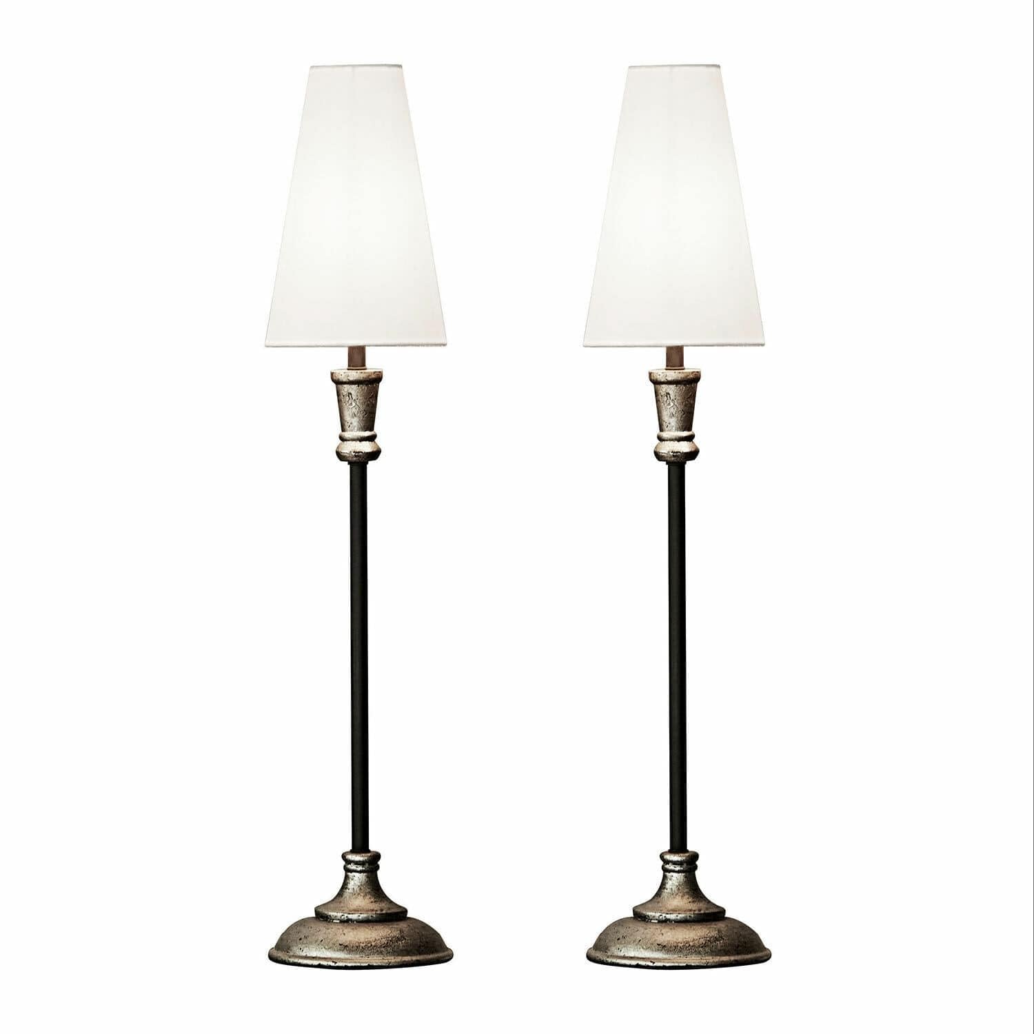 LOBERON Tischlampe 2er Set Obsonville, schlanke, hohe Form, klassischer Tütenschirm, Tischleuchte, Wohn-Accessoire, Mangoholz, Eisen, Baumwolle, silber/schwarz/creme | schlanke, hohe Form, klassischer Tütenschirm, Tischleuchte, Wohn-Accessoire, Mangoholz,