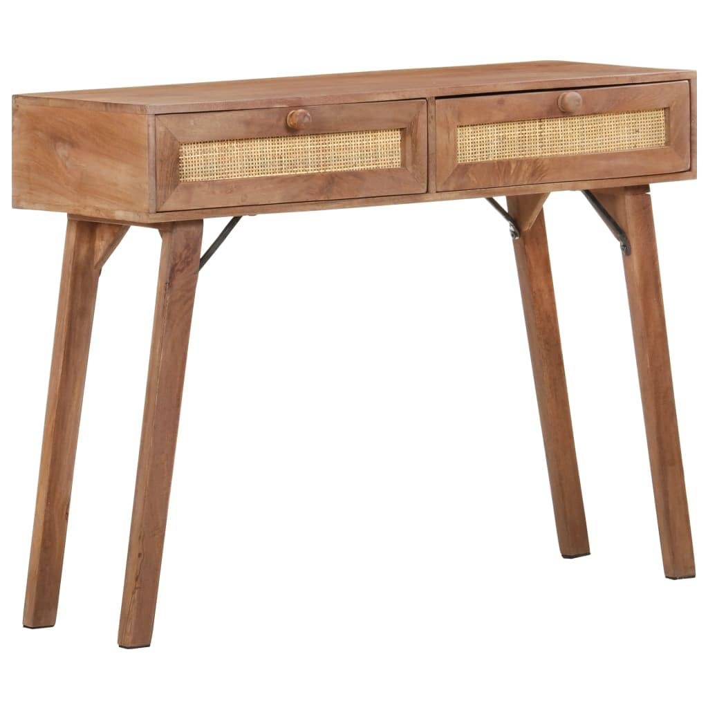 Générique Konsola stołowa 100 x 35 x 76 cm lite drewno mango | Z 2 szufladami, do przechowywania w korytarzu, wytrzymałe drewno tropikalne, unikalny rustykalny design