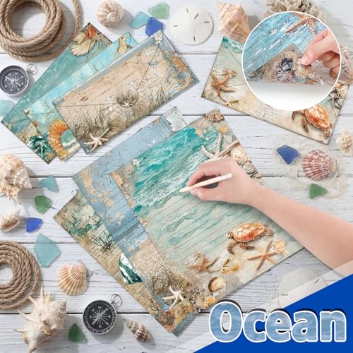 Image of TaoBary 160 Pcs Stationery Paper Bulk 50 Double Sided Stationery Papers with 50 Matching Envelopes and 60 Round Dot Sticker, 10 Design (Ocean,8.5 x 11 Inch)