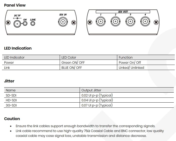 1 Input 4 Output HD-SDI Distribution Video Amplifier HD Signal Distance Total up to 1300Feet