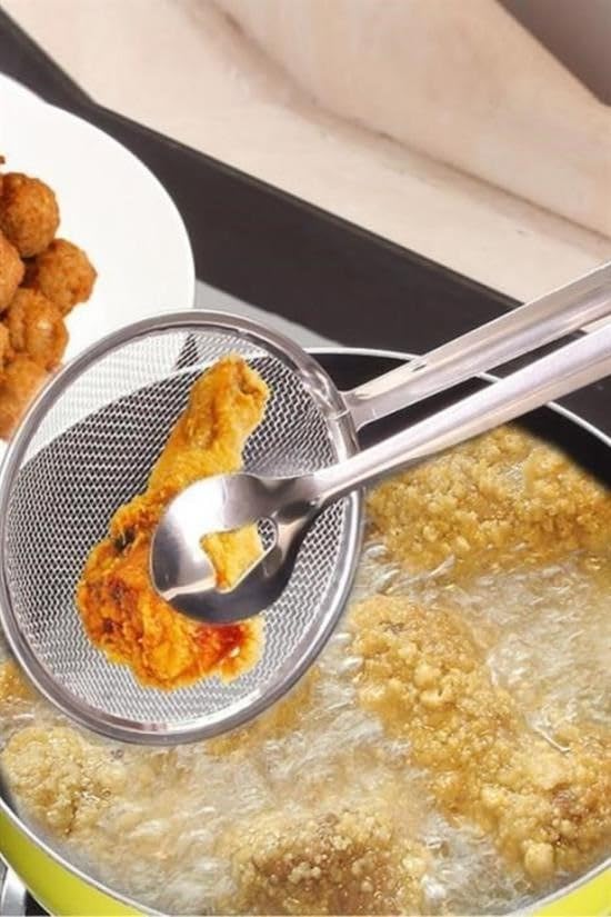 OLLEVRA Çok Amaçlı Süzgeçli Paslanmaz Metal Haşlama Ve Kızartma Maşası