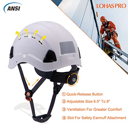 LOHASPRO Hard Hats Construction Worker OSHA Hardhat ANSI Z89.1 Approved for Men Women Adult Vented Safety Helmet Arborist Rescue Climbing Tree Work Casco De Construccion (L1 White) - Thumbnail 4