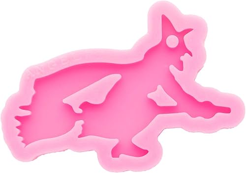 Miniatura 2 de Molde de silicona superbrillante para llavero de bruja de Halloween que conduce una escoba, molde de silicona para fundición de resina epoxi, moldes