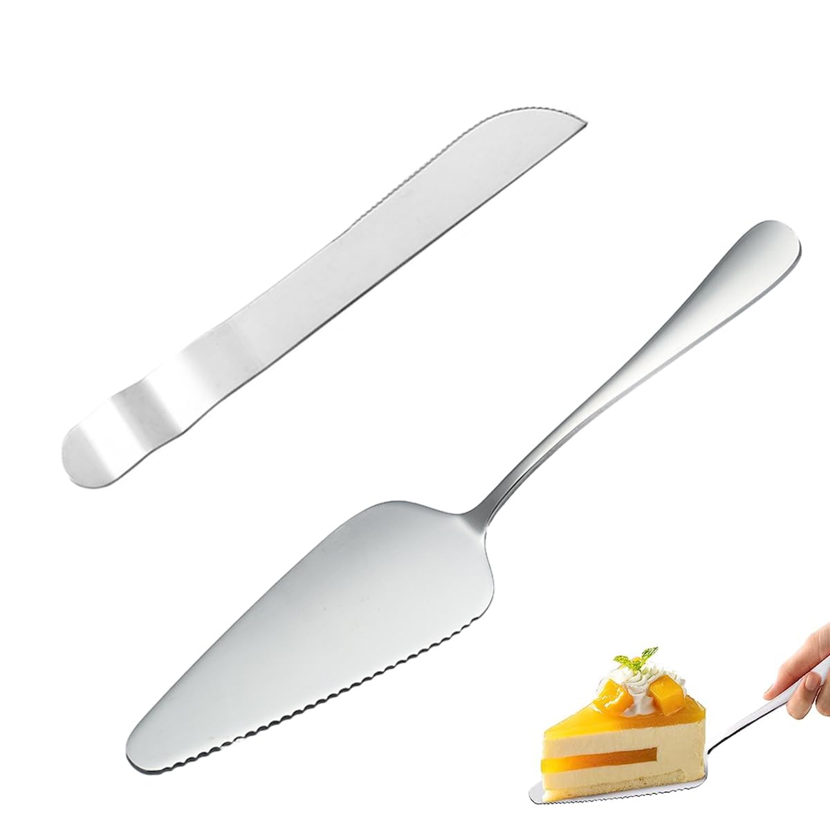sinzauCake Knife, Serrated Edge, for Kitchens, Restaurants, Parties, (Silver - 2pack)