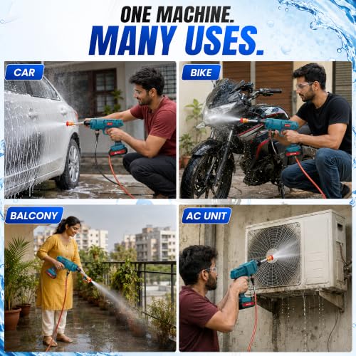Image of Autofy HydroJet Cordless Pressure Washer Gun, 20 Bar, 200W Brushless Motor, 20,000 mAh Battery No Power Point Required Foam Bottle, 6-in-1 Nozzle, 5m Hose Car, Bike, Home Cleaning 2 Year Warranty