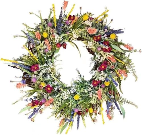Spring Door Wreath - Artificial Wildflower Garland for Front Door, Multi-Purpose Home Decor for Easter, Weddings, Parties, Spring & Summer Season