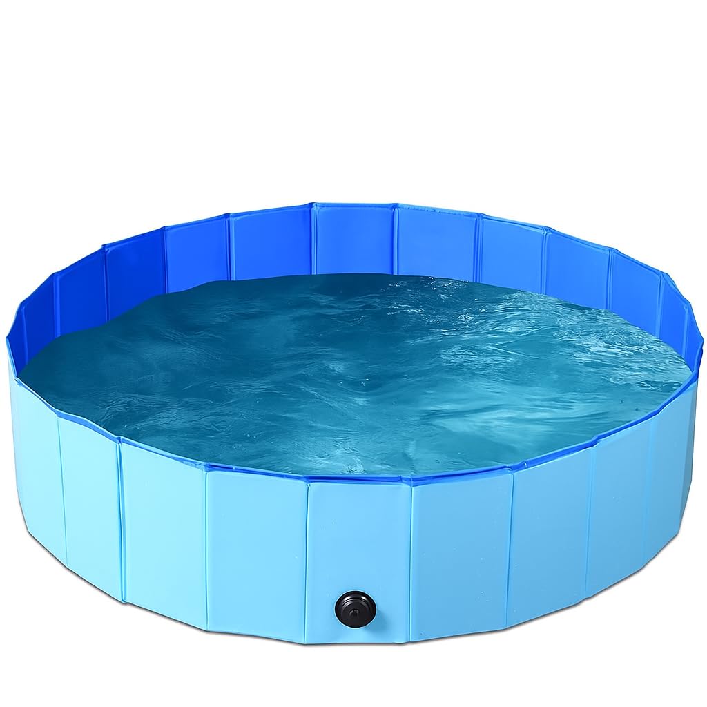BPS Piscina Plegable para Mascotas Perros 80×20 cm Bañera Portátil de PVC Resistente con Drenaje Ideal para Mascotas BPS-15900