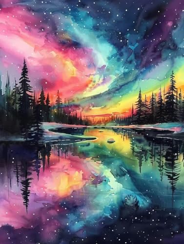 Diamond Painting Ciel Étoilé 90x120 cm - Kit Peinture Diamant Complet avec Lac et Toile DIY 5D