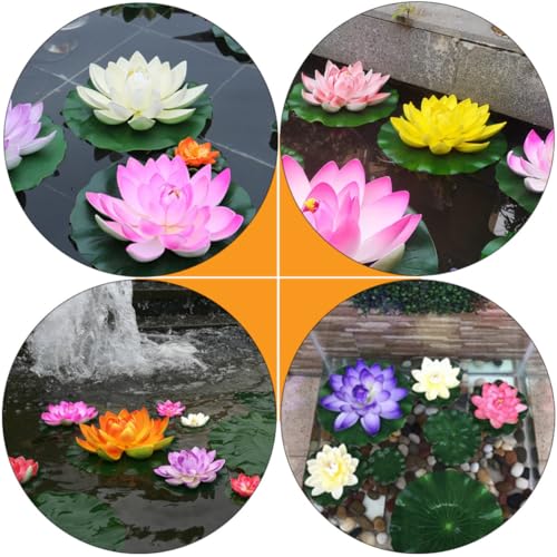 HEANUJJ 7個入りプラ製蓮の水面装飾プールの装飾用リアル繊細なディテールの人工蓮花フォトプロップしても使える水庭や池の飾り [3]