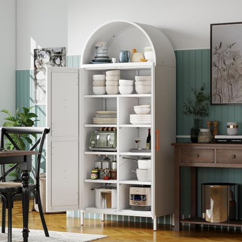 Metal Arched Kitchen Pantry Cabinet with 4 Adjustable Shelves