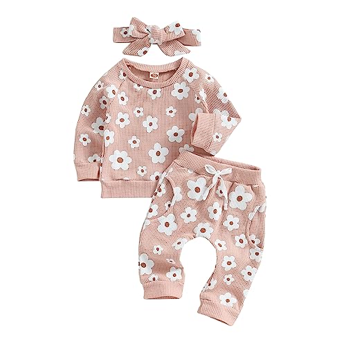 Image of Toddler Baby Girl Fall Winter Clothes Newborn Infant Floral Pullover Sweatshirt T-Shirts+Pants 3PCS Outfits Set