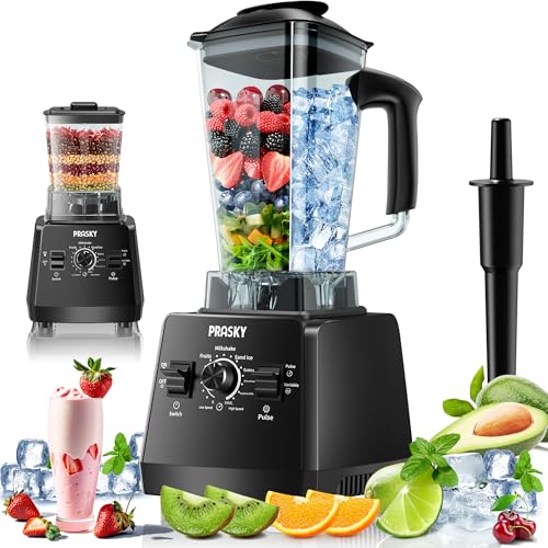 Blenders for Kitchen, Smoothie Blender, 2400W/1000W Prasky Blender & Grinder Combo, 25,000 RPM High Speed, 68oz BPA-Free Food Processor, Countertop Blender for Smoothies, Shakes & Food (Black, 2L)