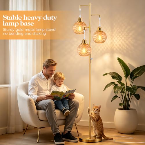 Image of QiMH Glass Floor Lamps for Living Room, Standing Lamp for Bedroom, Amber