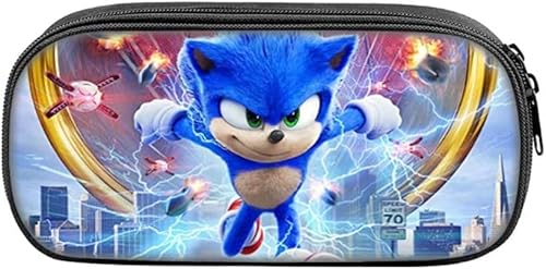 Sonic Federmäppchen, Kinder Große Kapazität Pencil Case Hedgehog Mäppchen Reißverschluss Tasche Federtasche Stiftetaschen Beutelhalter Federmäppchen Aufbewahrungstasche für Kinder Office Schulbedarf Cover