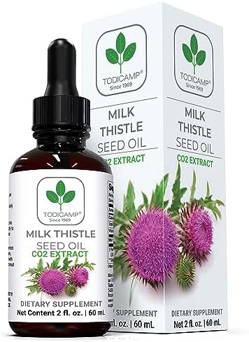 TODICAMP CO2 Extracted Milk Thistle Seed Oil - 100% Potent Liver Support Milk Thistle Oil - Pure Milk Thistle Drops - Rich in Omegas - Tocopherols - Silymarin - Zinc 2 Fl Oz