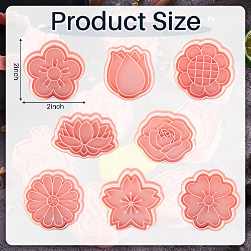 8 Pieces Flower Cookie Cutter Flower Shaped Cookie Mold Plastic Pink Cookie Cutters For Home Kitchen, 8 Styles #TOP1