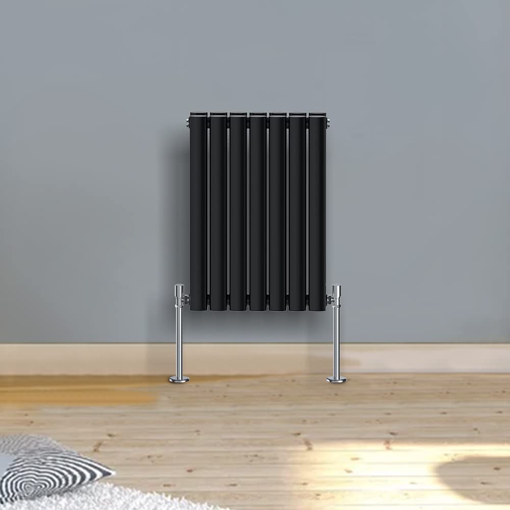 Warmehaus Modern Black Horizontal Double Oval Panel Radiator 600x413mm