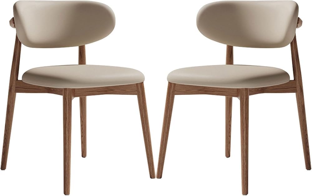ダイニングチェア 2脚セット - バーチ無垢材フレーム、布張りの合成皮革シートとカーブした背もたれ、ローバックの頑丈なキッチンチェア