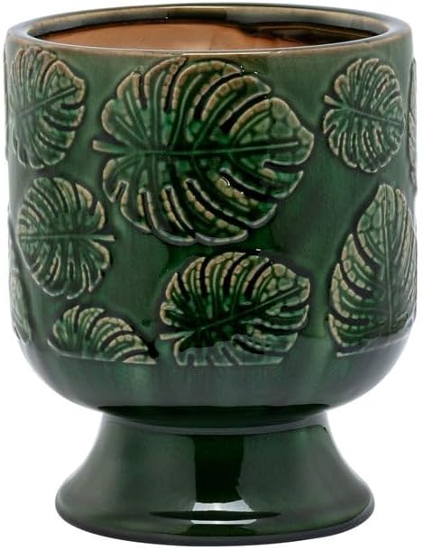 Napco Imports Indoor Outdoor Plant Succulent Herb Flower Pot 7.5 Inch Ceramic Green Leaves
