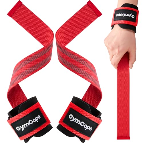 GymCope 1 Pair Lifting Straps for Weightlifting Padded Wrist Straps, Red