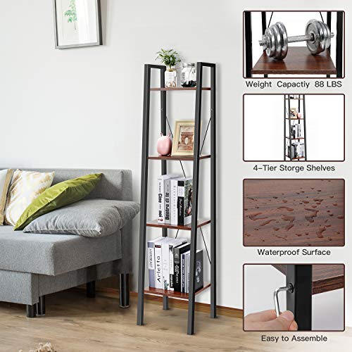 image for Industrial Ladder Shelf, 4-Tier Bookshelf, Plant Flower Stand, Multipu