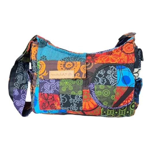 Macha Bolso de hombro en algodón para mujer, étnico indio, bolsa de retazos, multicolor