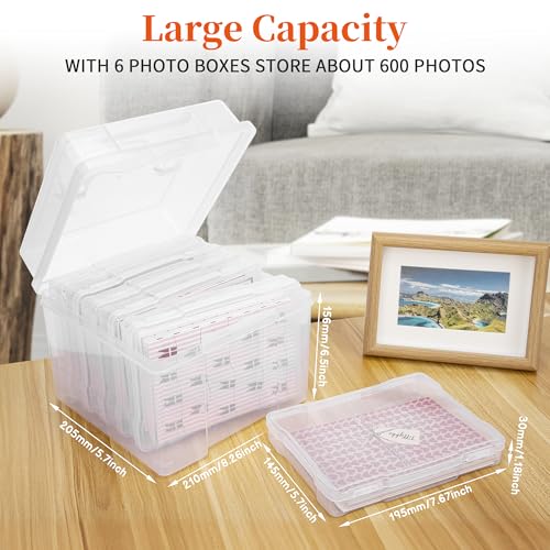 Joelver Maker 5\" x 7\" Photo Storage Box - 6 Inner Acid-Free Photo Cases, Seed & Craft Organizer for Cards, Pictures, Stamps & Office Supplies (Clear)