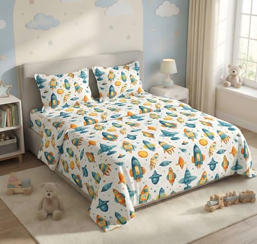 Image of HOMEKART 7D Printed Double Bedsheet 220 GSM | Soft Cotton Bed Sheet with 2 Pillow Covers | Cute 7D Design for Kids & Couples | Size 90 x 100 Inches (Pearl)