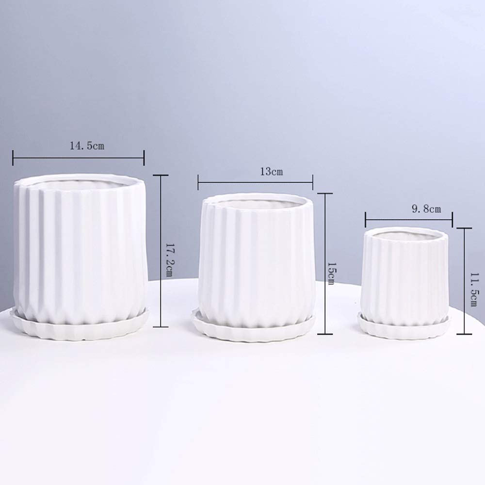Doniczka do kwiatów do wnętrz w stylu serii, zielona rzodkiewka, doniczka z tacką ceramiczną, 3 rozmiary, doniczka na sukulenty i kaktusy, ciekawa dekoracja biurowa (szara, 14,5 cm x 17,2 cm