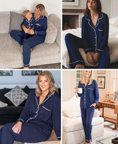 Image of Women's Pajama Sets Long Sleeve Sleepwear Button Up Shirt With Pajama Pants Soft Pjs Lounge Sets