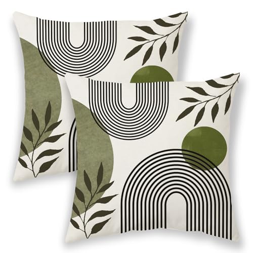 Boho Summer Pillow Covers 18x18 Inch 2 Pcs, Sage Green and Tropic...