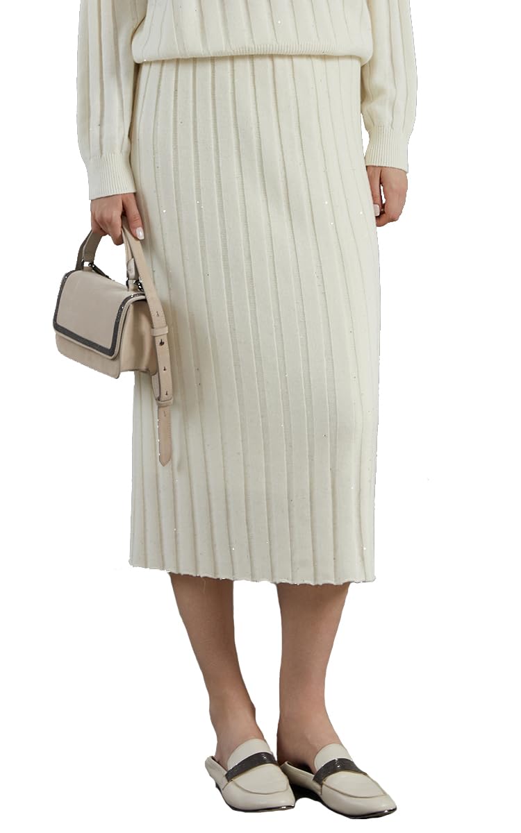 Womens 100 Pure Cashmere Midi Skirt Luxury Brand Autumn Winter Fashion Elegant Clothing BC725
