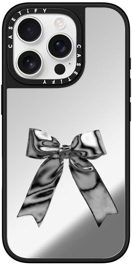 CASETiFY Mirror Case for iPhone 16 Pro [Reflective / 4.9 ft. 1X Military Grade Drop Protection/Compatible with Magsafe] - Metallic Ribbon - Silver on Black