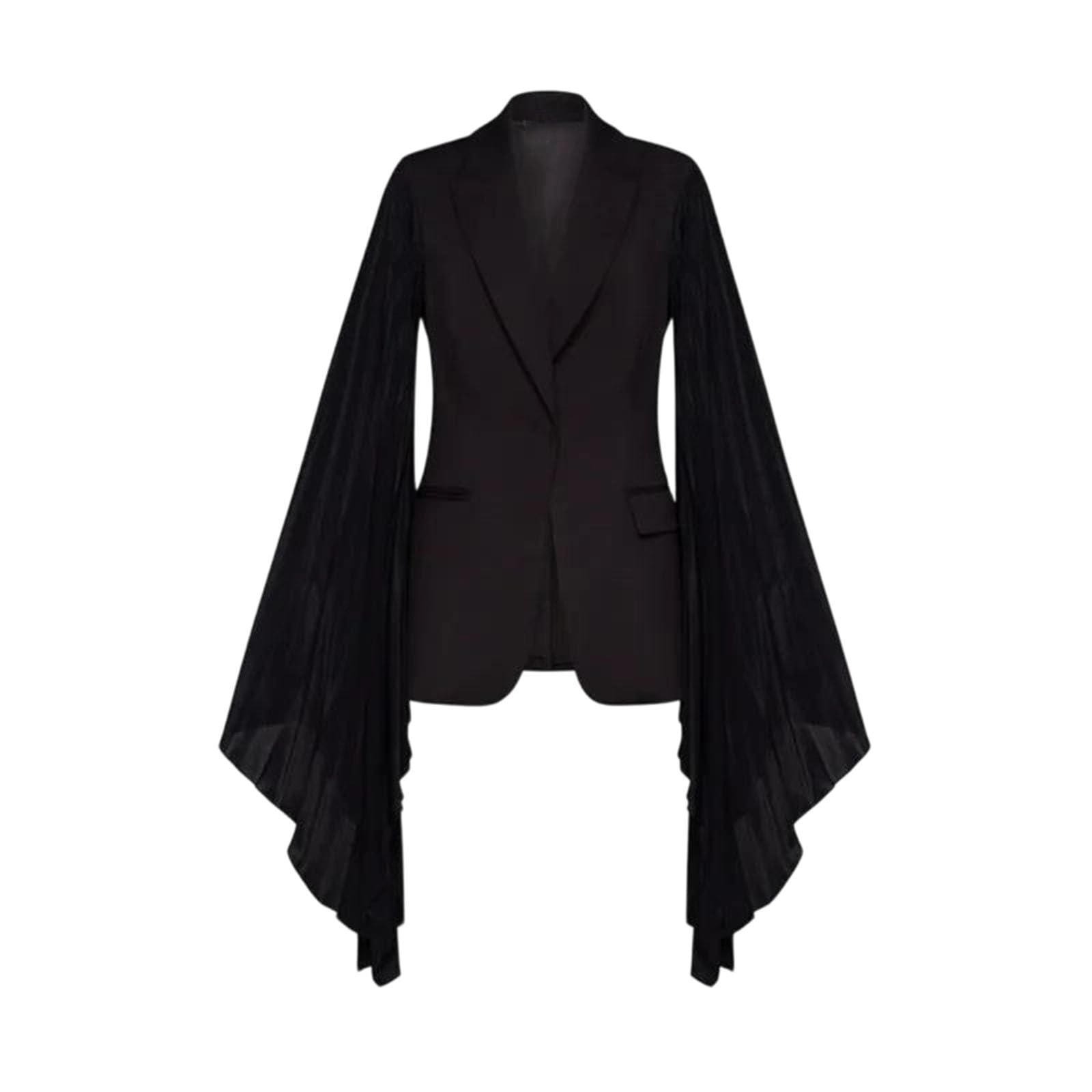 Women Pleated Ruffle Sleeve Patchwork Single Button Blazer Elegant Temperament Office Casual Coat