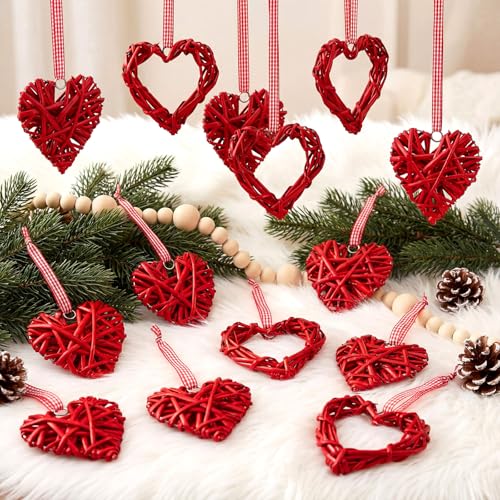 Junkin 12 Pcs Valentine's Day Heart Ornaments 4 Inch Rattan Heart Shape Tree Ornament Handmade Red Wicker Vase Bowl Fillers Valentine's Day Decorations for Tree Home Wedding Party Decor(Classic) by Junkin - Image 6