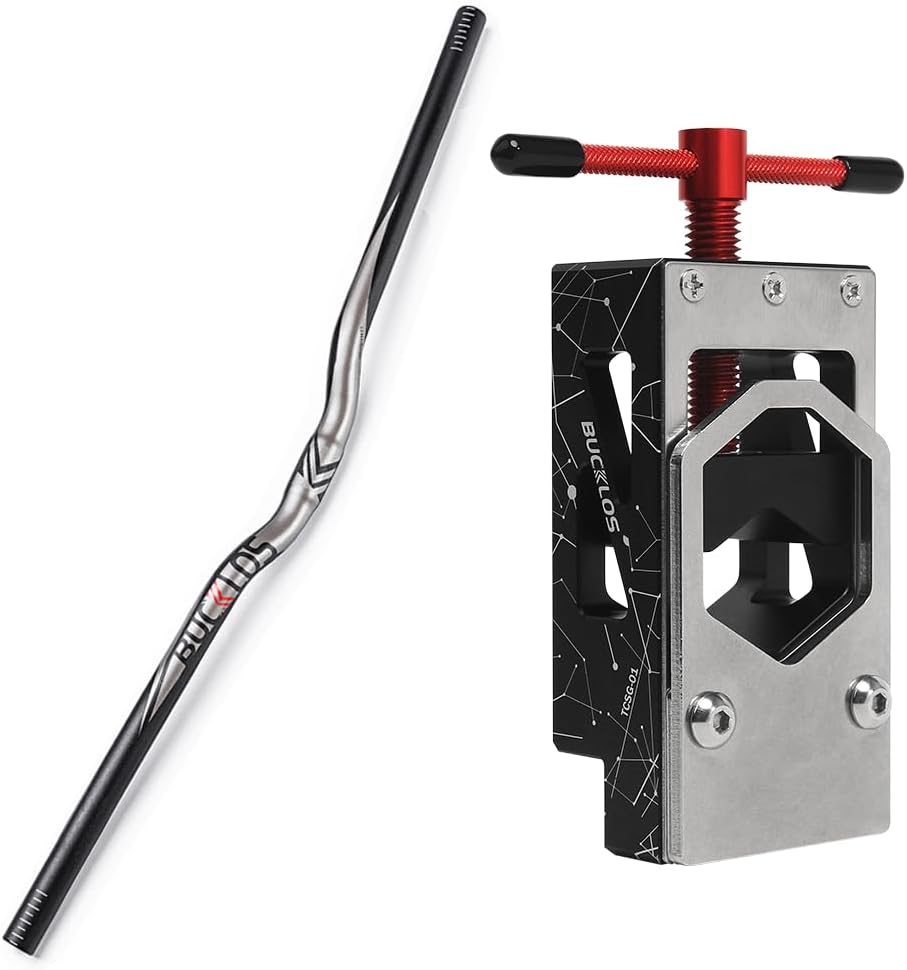 BUCKLOS 25.4mm Mountain Bike Handlebars Riser Bar, Aluminum Alloy MTB Handlebar 660mm& Bike Saw Guide for Mountain Road Bike Fork Steerer Seat Post Handlebar Carbon Fiber Aluminium Tubes Cutting Tool