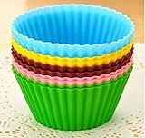 Drhob 12pcs/lot Mixed Colors Round Silicone Muffin Cases Cake Cupcake Liner Baking Molds Cake Moulds Gift (Color: Multicolor Random)