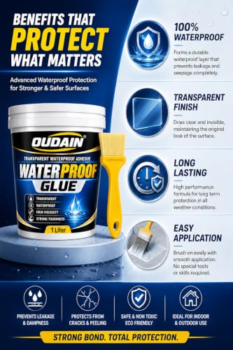 Image of Oudain 1 kg Transparent Waterproof Glue for Leakage, Epoxy Resin for Flooring, Crack Seal Agent Waterproofing for Roof Leakage Solution Indoor Outdoor Waterproof Adhesive Sealan