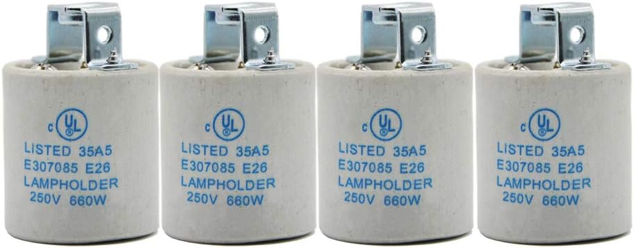E26 Socket,Ceramic Standard Medimun Screw Socket E26 E27 Bulb Lamp Holder,Screw Fixing for E26 Halogen Incandescent LED Light Bulb (4-Pack)