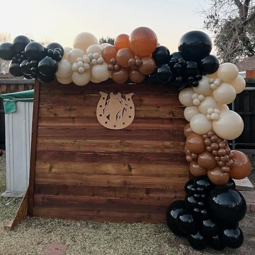 Image of Black and Brown Balloons Arch Kit - 184Pcs Black Brown Nude Balloon Garland Kit for Western Cowboy Baby Shower Boy First Rodeo Wild West Country Birthday Farm Fiesta Theme Party Decorations