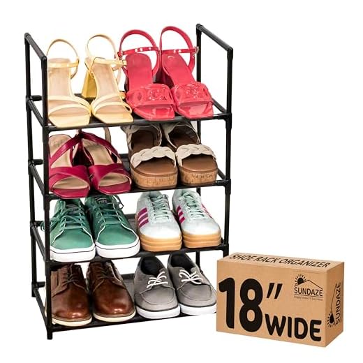 Sundaze Shoe Rack - 4 Tier Shoe Rack for Closet, Sturdy Stackable Shoe Organizer for Closet, Bedroom, Entryway, Garage, Non Woven Fabric Shelf, Black, Holds 8-12 Pairs
