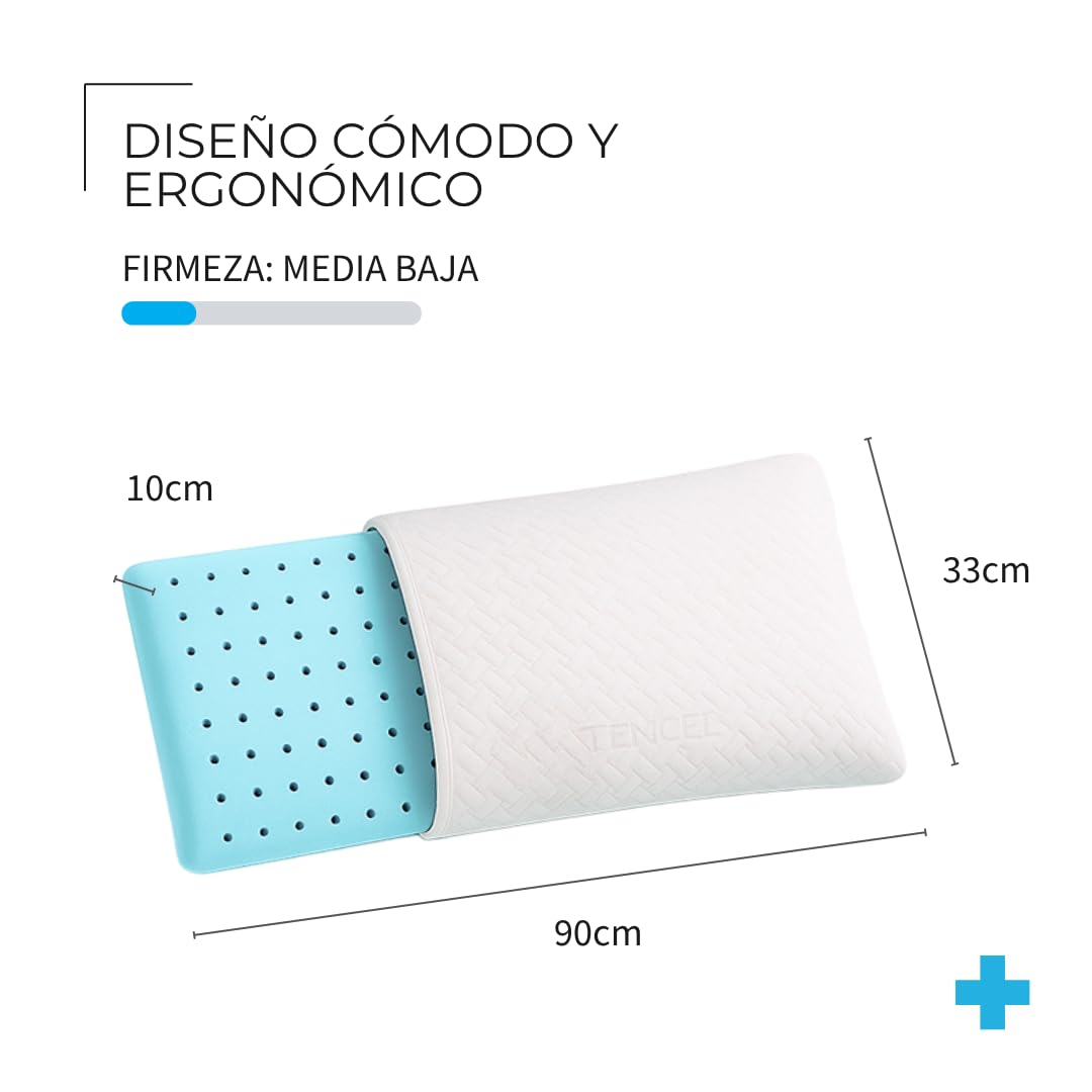 Almohada Infantil de 90 cm, Viscoelástica, Ergonómica, Hipoalergénica y Transpirable. Almohada Segura para Niños con Tejido Adaptado a su Edad. Sin Cremallera