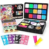 【Fácil de ‹Usar + Desmontar›】 - El color de nuestras pinturas faciales es activado por agua y funciona de la misma manera que las pinturas de acuarela. Solo agregue unas gotas de agua al color deseado y aplique un tinte en la piel con un pincel de regalo. Además, estas pinturas se pueden quitar fácilmente, solo necesita usar agua jabonosa/agua /paño húmedo/toallitas para bebéss/desmaquillantes.