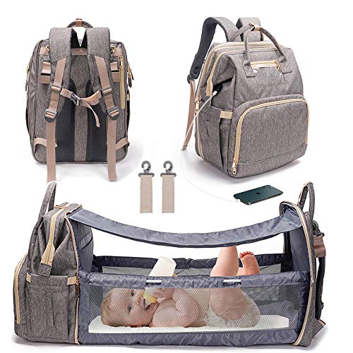 Manrany 3 in 1 Travel Foldable Baby Bed, Diaper Bag Backpack