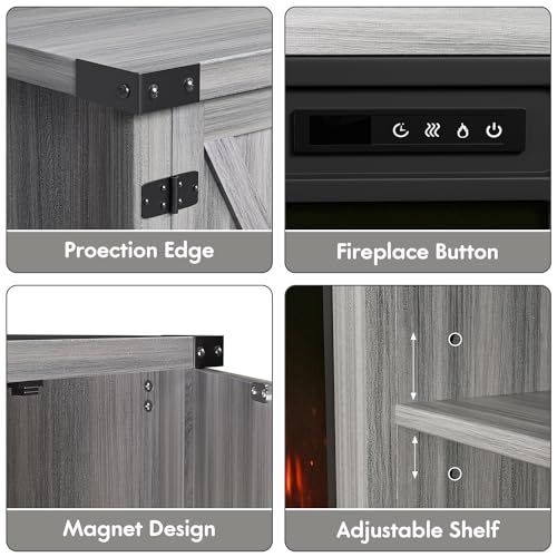 YESHOMY 58 Inch Fireplace TV Stand for TVs up to 65 Inch, Gray Wood