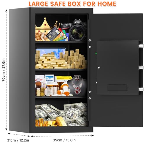 7.0 Cuft Large Fireproof Safe for Home, Fire Safe Box with Dual Alarm, Buil-in LED Light, Spare Keys, Anti-theft Home Safes for Document, Jewelry, Cash, Ammo, 12.2"D x 13.8"W x 27.6"H by RXUJYC - Image 2